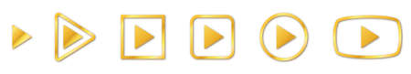 Set of gold play buttons. Play icons isolated. Vector illustration. Gold play symbolのイラスト素材