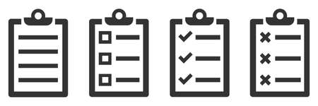 Set of paper document icons. Vector illustration. Checklist icons in flat linear design. Approval document icon isolated.のイラスト素材