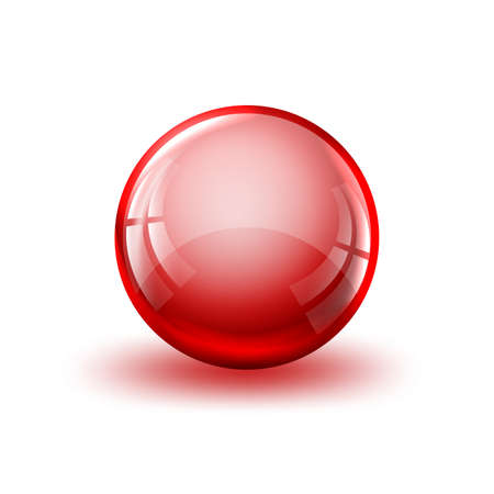 Red glossy ball with shadow. Glass ball isolated. Vector illustration. 3d realistic glass ballのイラスト素材