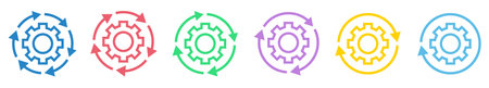 Workflow linear icon. Set of abstract linear gears with arrows. Vector illustration. Conceptual iconのイラスト素材