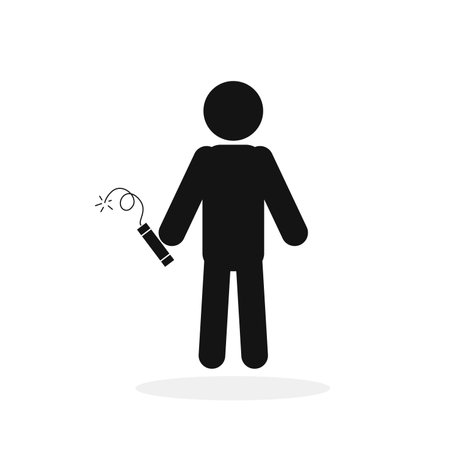 Man with dynamite in hand. Conceptual icon of terrorism on white background. Vector illustration.のイラスト素材