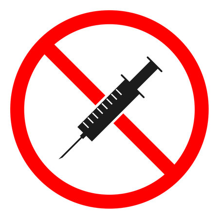No drugs allowed. No syringe sign on white background. Stop Drugs sign. Vector stock illustration.のイラスト素材