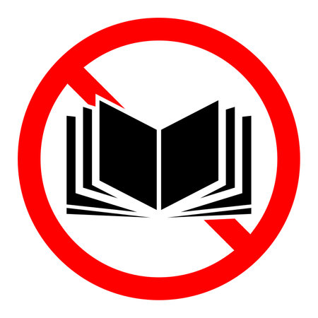 Stop book sign. No book icon isolated. Red ban sign. Vector illustration. Reading of books is prohibitedのイラスト素材