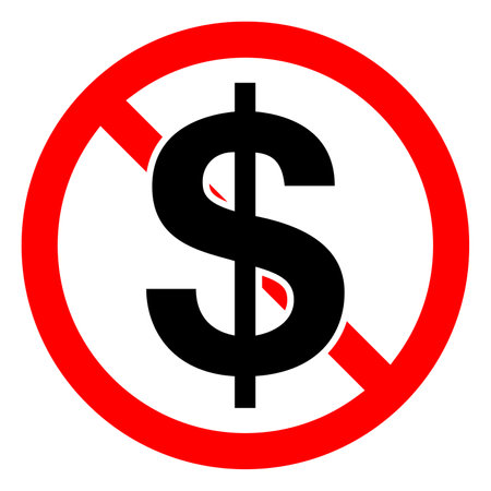 No money vector symbol. Stop cash money sign. No Dollar sign. Forbidden sign.のイラスト素材