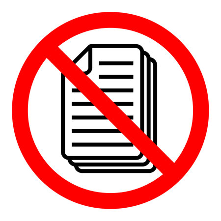 Stop or ban red round sign with document icon. Vector illustration. Forbidden sign. File is prohibitedのイラスト素材