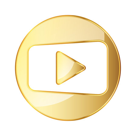 Gold play button. Play icon isolated. Vector illustration. Gold play symbolのイラスト素材