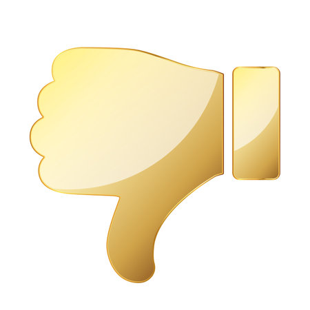 Thumb down icon. Gold thumb down icon. Vector illustration. Gold symbol of dislikeのイラスト素材