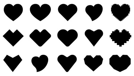 Heart icons set. Black heart icons in flat design. Love symbol isolated. Vector illustration.のイラスト素材