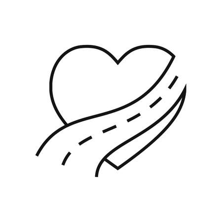 Heart icon with road icon. Vector illustration. Abstract conceptual icon of love. Heart shape in flat linear designのイラスト素材