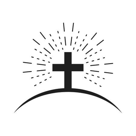 Christian cross icon. Black religion symbol. Vector illustrationのイラスト素材