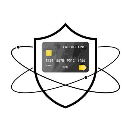 Shield with credit card icon. Vector illustration. Credit card protection symbolのイラスト素材