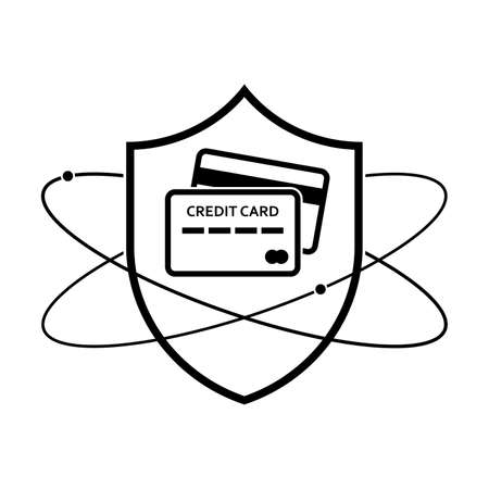 Shield with credit card icon. Vector illustration. Credit card protection symbolのイラスト素材