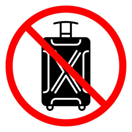Baggage ban icon. No baggage sign. Suitcase is prohibited. Stop or ban red round vector sign. Forbidden luggage sign. Travel concept.のイラスト素材