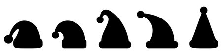 Christmas hat icon. Set of santa cap icons in flat design. Vector illustration. Winter hat black iconsのイラスト素材