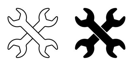 Repair icon. Two crossed wrenches. Black service icon. Vector illustration.のイラスト素材