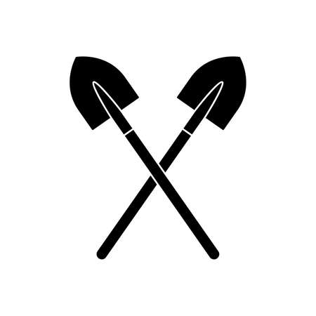 Shovel icon. Shovel for digging and construction. Black crossed shovel symbol. Hand tool icon. Vector illustration.のイラスト素材