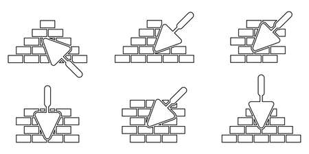 Brickwork icons set. Trowel and brick icon. Construction or repair linear symbols. Vector illustration. Brickwork and building trowel icon.のイラスト素材