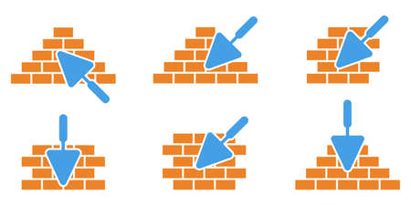 Brickwork icons set. Trowel and brick icon. Construction or repair symbol. Vector illustration. Brickwork and building trowel icon.のイラスト素材