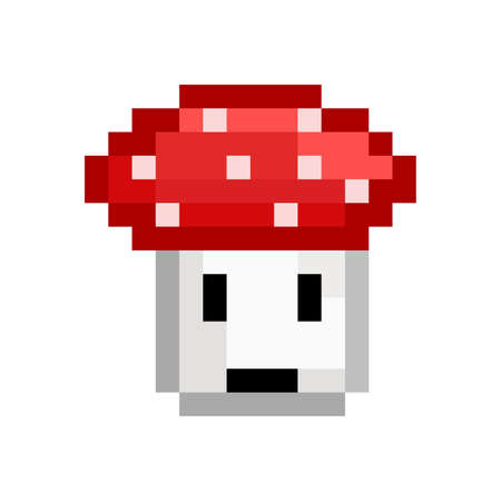 Pixel mushroom icon. Fly agaric in pixel style. Vector illustration. Pixel art icon for gameのイラスト素材