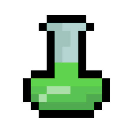 Pixel potion icon. Magic potion in pixel style. Vector illustration. Pixel art icon for gameのイラスト素材