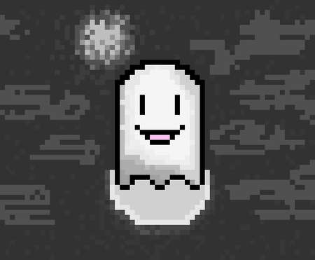 Ghost icon. Pixel art of cute ghost. Vector illustration. Game personnageのイラスト素材