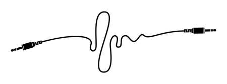 Audio jack 3.5 mm. Black stereo audio cable. Vector illustration. 3.5 mm stereo audio extension...
