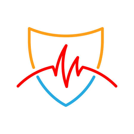 Cardio icon and shield. Shield with heartbeat icon. Abstract medical symbol. Conceptual icon.のイラスト素材