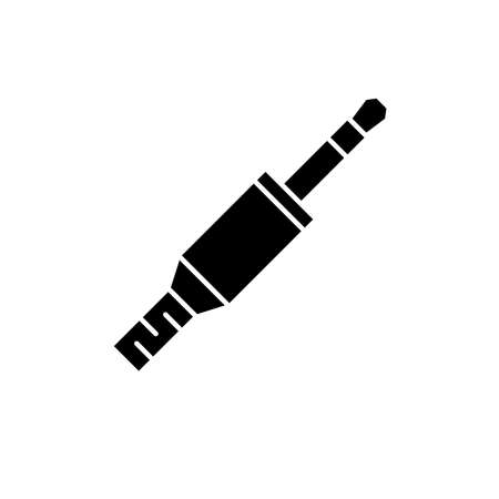 Audio jack 3.5 mm. Black mini jack plug icon. Vector illustration. Isolated audio plug sign.