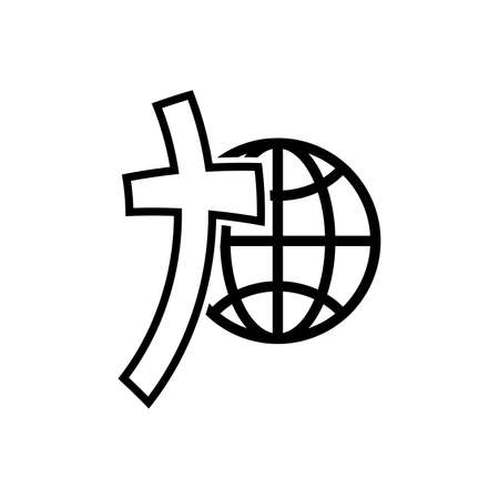 Earth globe icon with christian cross. Black cross icon. Abstract religious  . Christian cross icon. vector illustration. Linear symbol of churchのイラスト素材