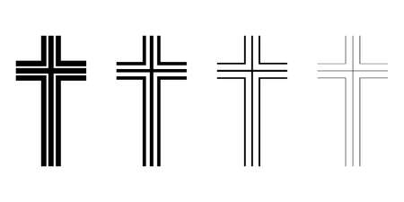 Christian cross icon. Set of linear crosses on white background. Abstract religion symbol. vector illustration.のイラスト素材