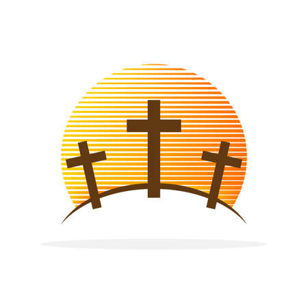 Calvary icon. Abstract religious logo. Christian cross icon. vector illustration. Sunrise on Calvaryのイラスト素材