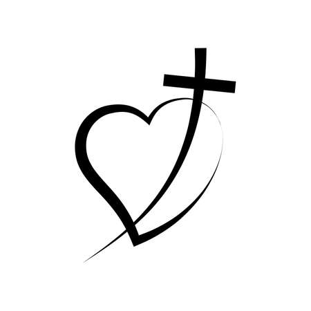 Christian cross icon in heart shape. Abstract religious symbol. vector illustration. love conceptのイラスト素材