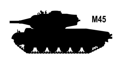 M45 battle tank. M45 tank icon. Retro battle tank M45. vector illustration. tank silhouetteのイラスト素材