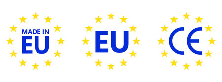 Made in EU. CE mark. European union logo. vector illustration. EU flag icon with stars.のイラスト素材