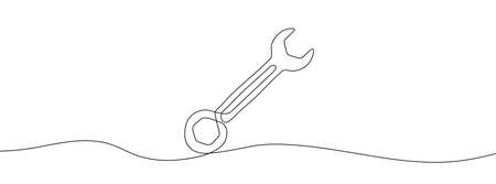 Continuous line drawing of wrench. Wrench linear icon. One line drawing background. Vector illustration. Wrench continuous line icon.のイラスト素材