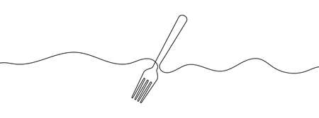 Fork line background. One continuous line drawing of fork. Vector illustration. Fork line icon.