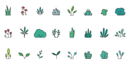 plant icons. Set of various plants. Collection of flat icons of plants. vector illustration.のイラスト素材