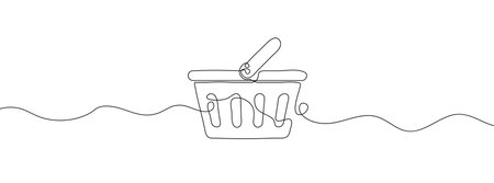 Single continuous line drawing of a shopping cart. One continuous line of a shopping basket icon. vector illustrationのイラスト素材