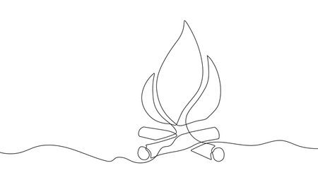 Single continuous line drawing of a bonfire icon. One continuous line of a bonfire sign. vector illustration. Bonfire linear iconのイラスト素材