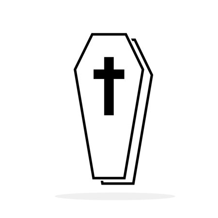 coffin icon. Wooden coffin black icon with cross. Coffin isolated symbol vector illustration.のイラスト素材
