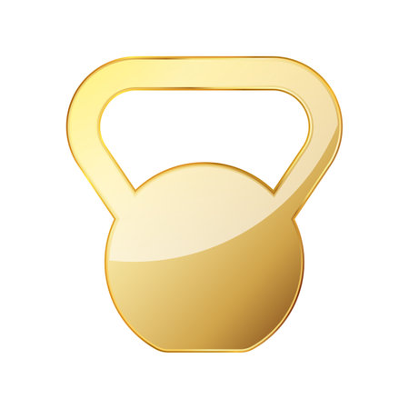 Gold kettlebell icon. Golden logo design element. vector illustration. Exercise kettlebell iconのイラスト素材