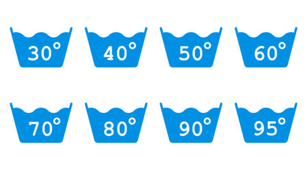 Wash at 30 to 95 degrees. Degrees of water. Set of isolated wash icons. vector illustration.のイラスト素材