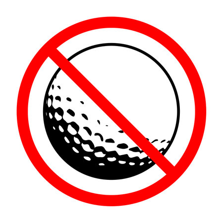 No golf ball sign. Golf ball is forbidden. Prohibited sign of golf ball. red prohibition sign. vector illustrationのイラスト素材