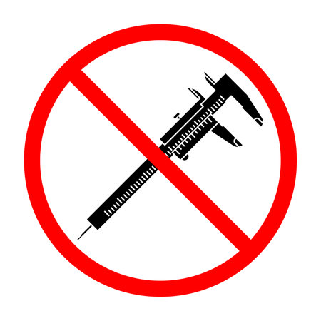 Caliper ban sign. Caliper is forbidden. Prohibited sign of caliper. red prohibition sign. vector illustrationのイラスト素材