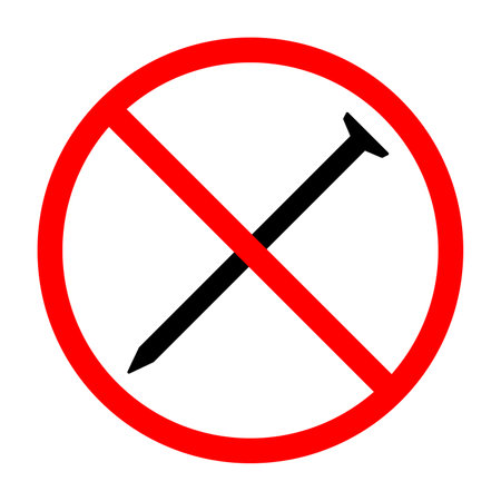 Metal nail ban sign. Metal nail is forbidden. Prohibited sign of metal nails. red prohibition sign. vector illustrationのイラスト素材