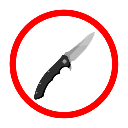 Knife ban sign. Knife forbidden. Dangerous weapons. red prohibition sign. vector illustrationのイラスト素材