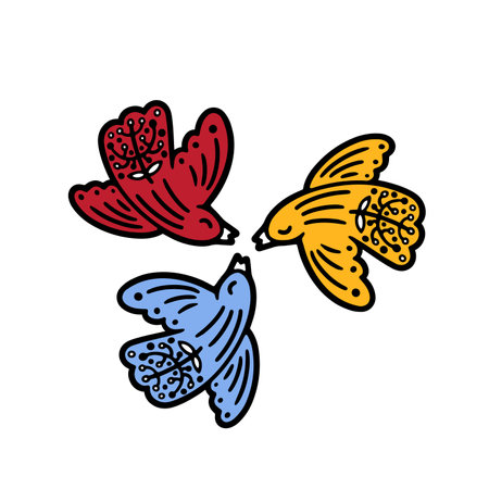 Cute drawing image of flying birds. Color image of birdies. bird icon. vector illustration.のイラスト素材