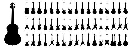 Guitar icon isolated. Various guitar silhouettes. Set of black guitar icons. vector illustration.のイラスト素材