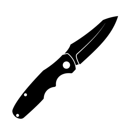 Jackknife icon. Black folding knife icon isolated on white background. Vector illustration in flat design.のイラスト素材