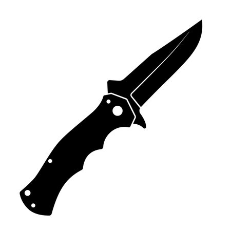 Jackknife icon. Black folding knife icon isolated on white background. Vector illustration in flat design.のイラスト素材